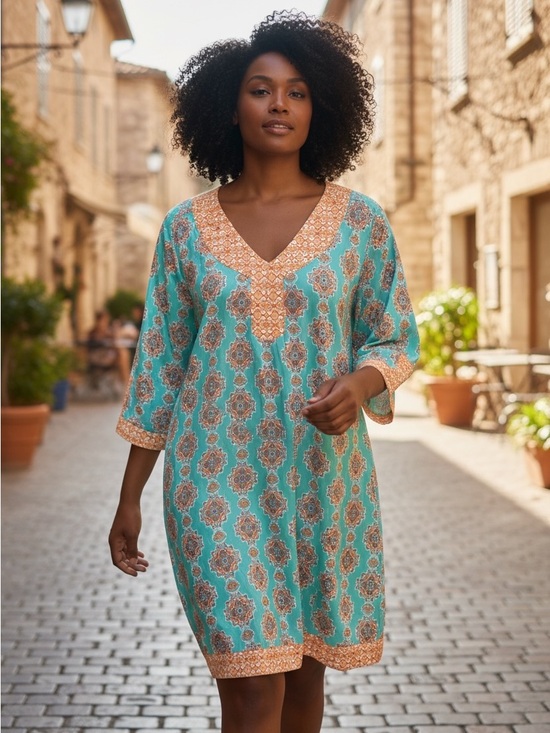 Cabana Life Dresses & Skirts - Cabana Life XL Turquoise Printed Tunic Dress UPF Beach Coverup Resort
